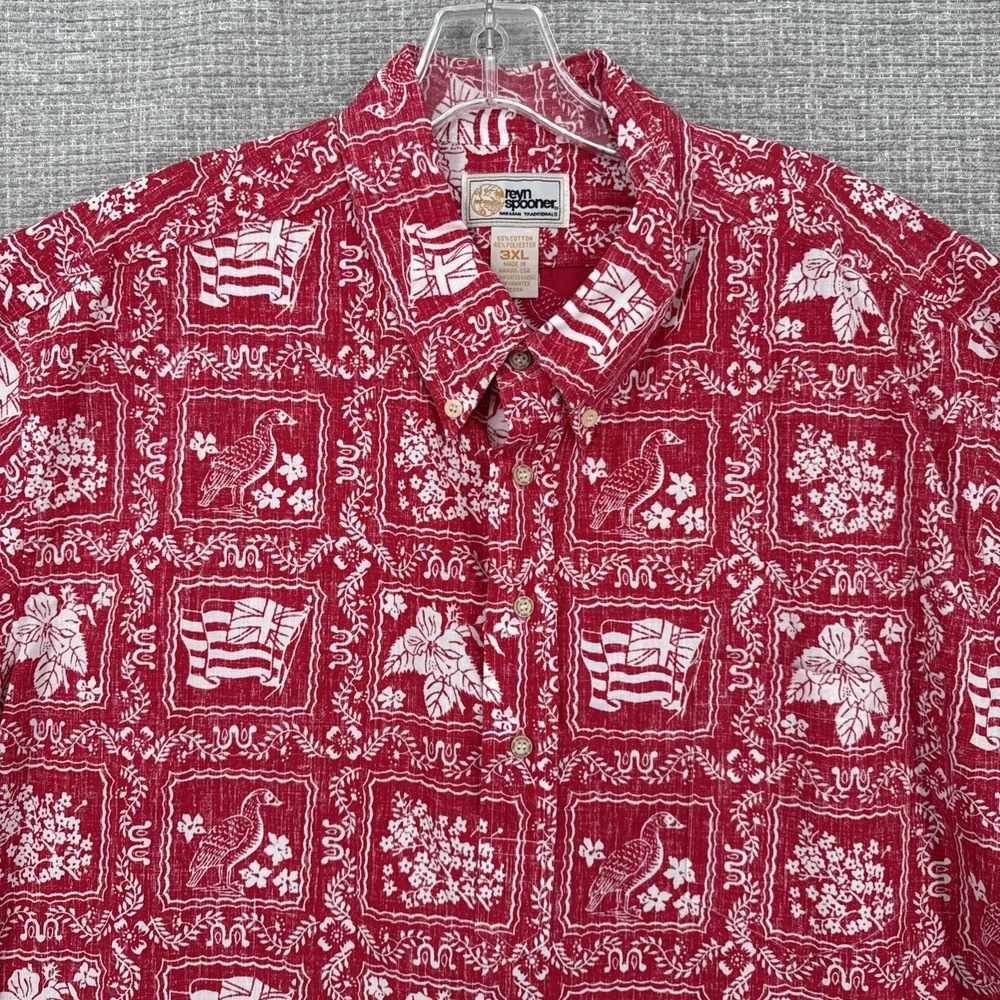 Reyn Spooner Sz 3XL Shirt Red Lahaina Sailor Cherry‎ Goose Popover Crisp Hawaii
